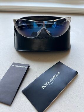 Dolce & Gabbana Men’s Blue Gradient Shield Sunglasses with Silver Frame